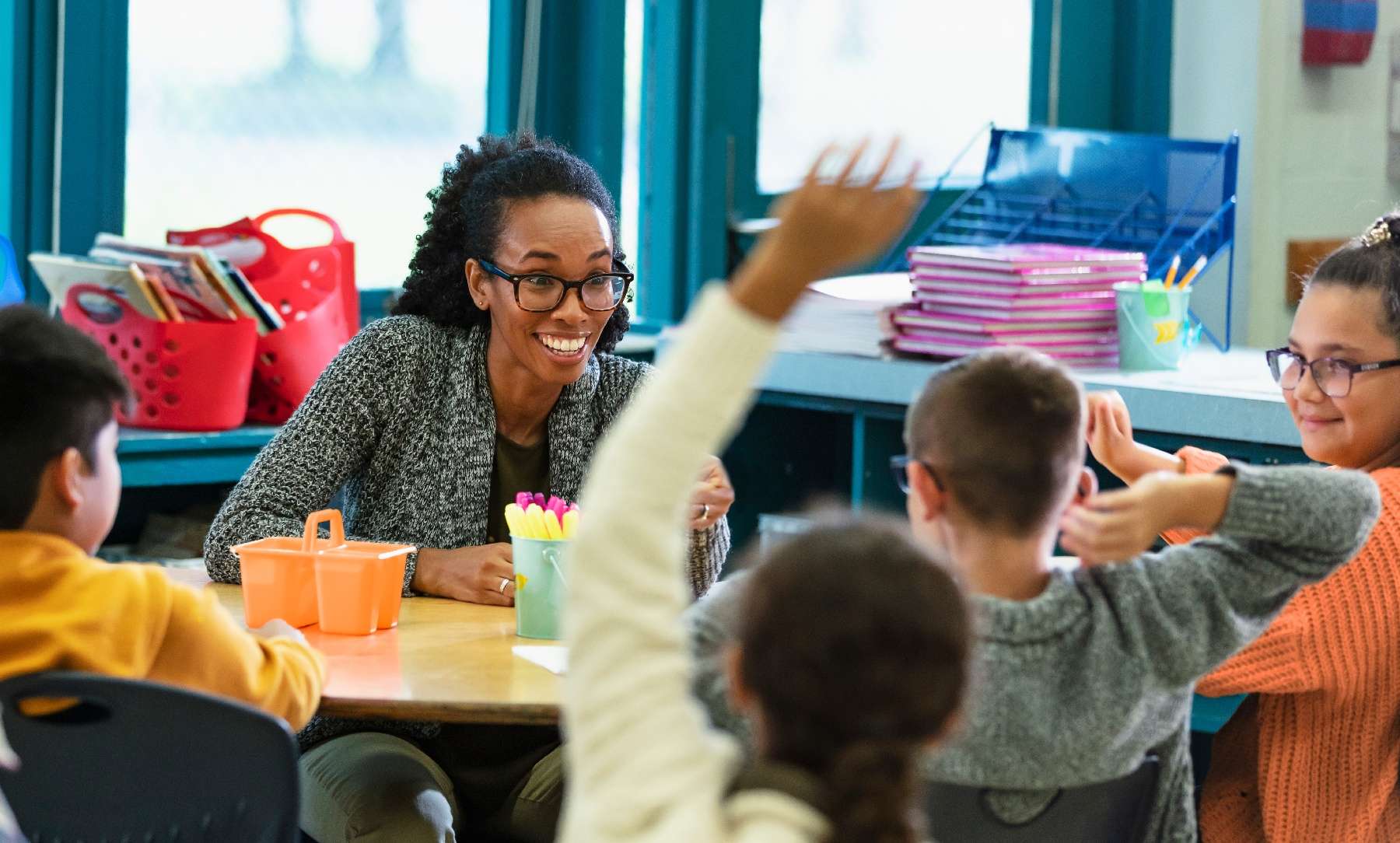 Teacher with elementary students